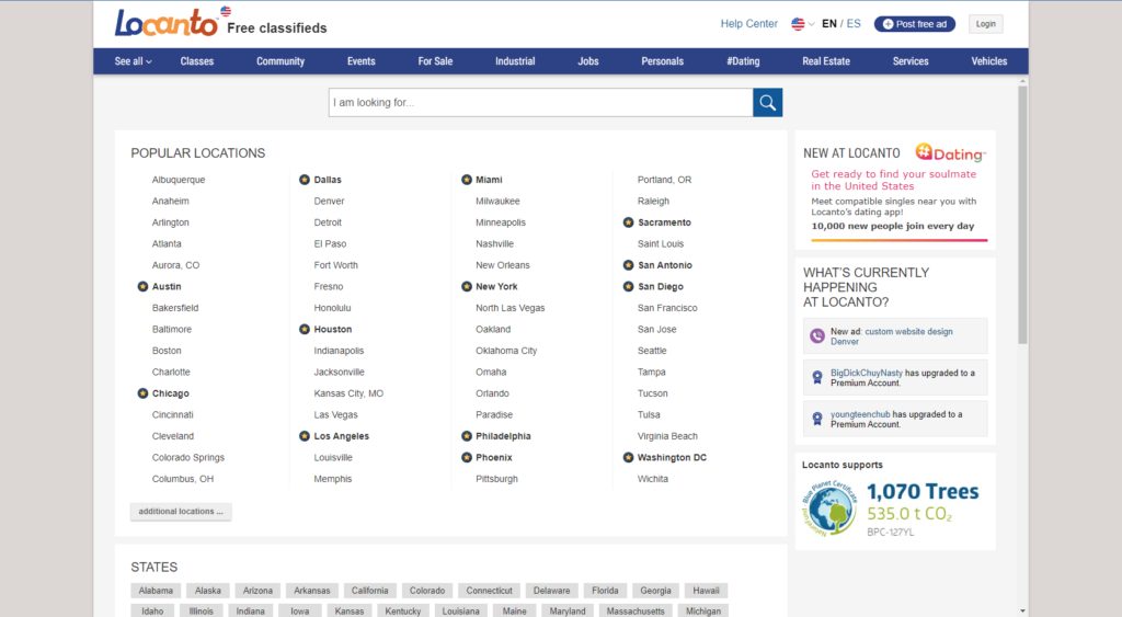 locanto landing page screenshot