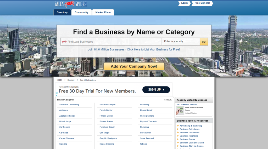 sales spider landing page screenshot