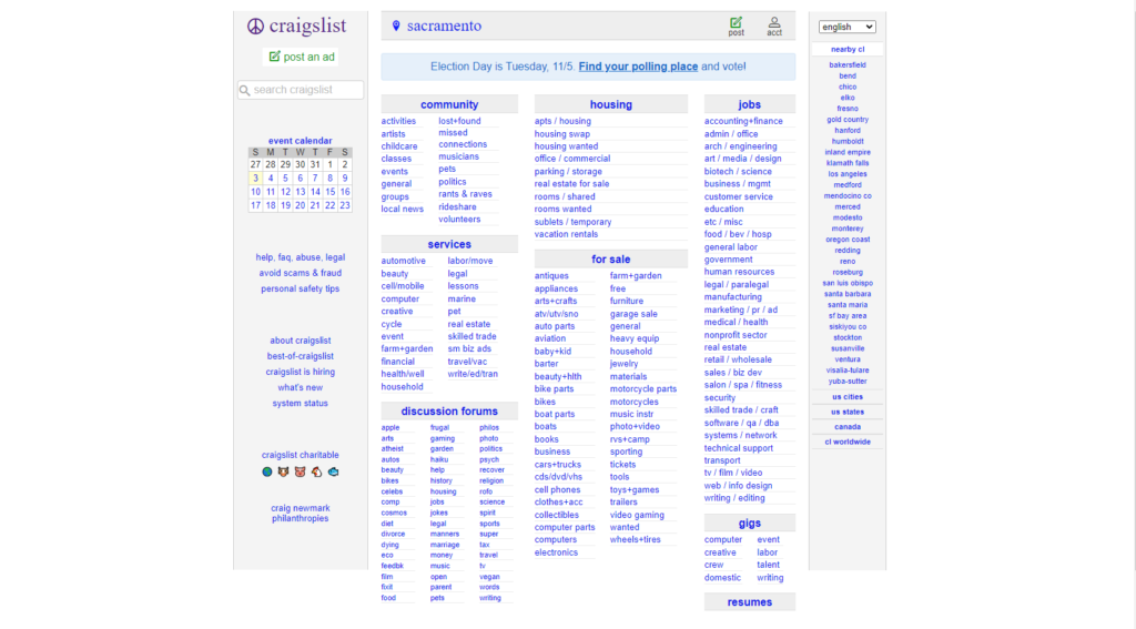 craigslist landing page screenshot
