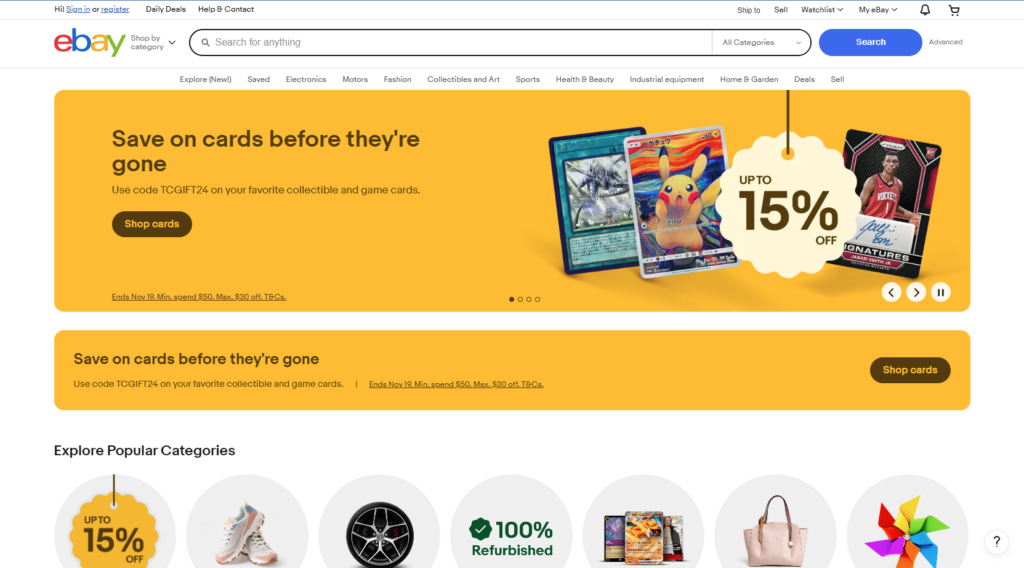 ebaylanding page screenshot