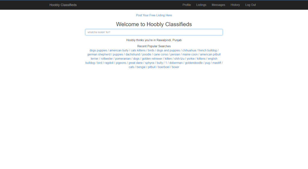 hoobly landing page screenshot