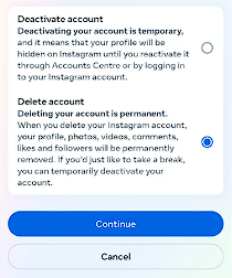 choosing what to do with account
