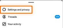 Settings and privacy Instagram