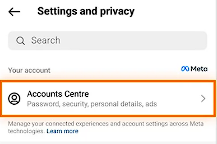 Accounts Center Option in settings
