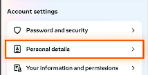 Personal Details In Account Settings