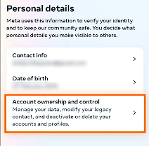 Ownership and control option instagram